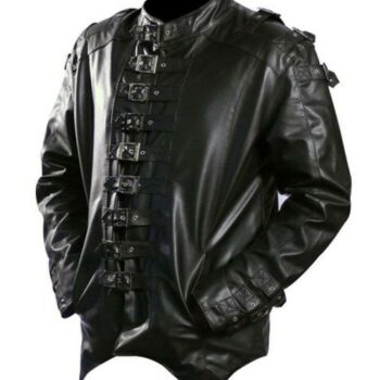 Mens Stylish Black Belted Halloween Punk Biker Leather Jacket