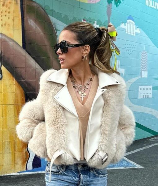 Kate Beckinsale Faux Fur & Leather Crop Jacket