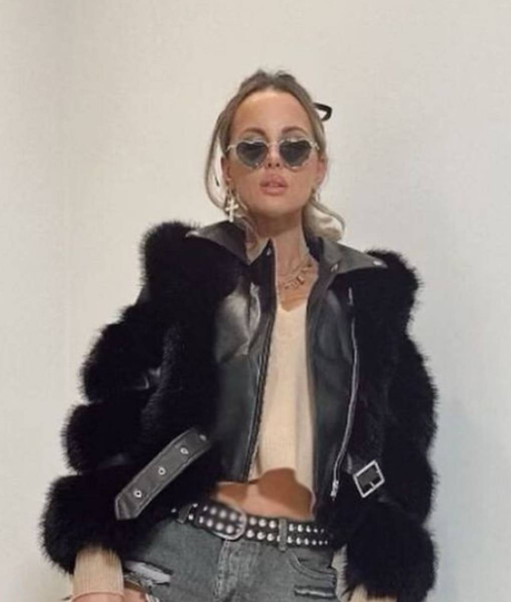 Kate Beckinsale faux Fur Crop Jacket (4)