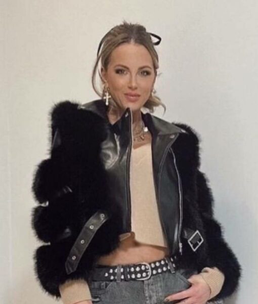 Kate Beckinsale Faux Fur & Leather Crop Jacket-5