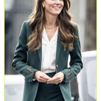 Textile Mill Visits Kate Middleton Green Suit-5