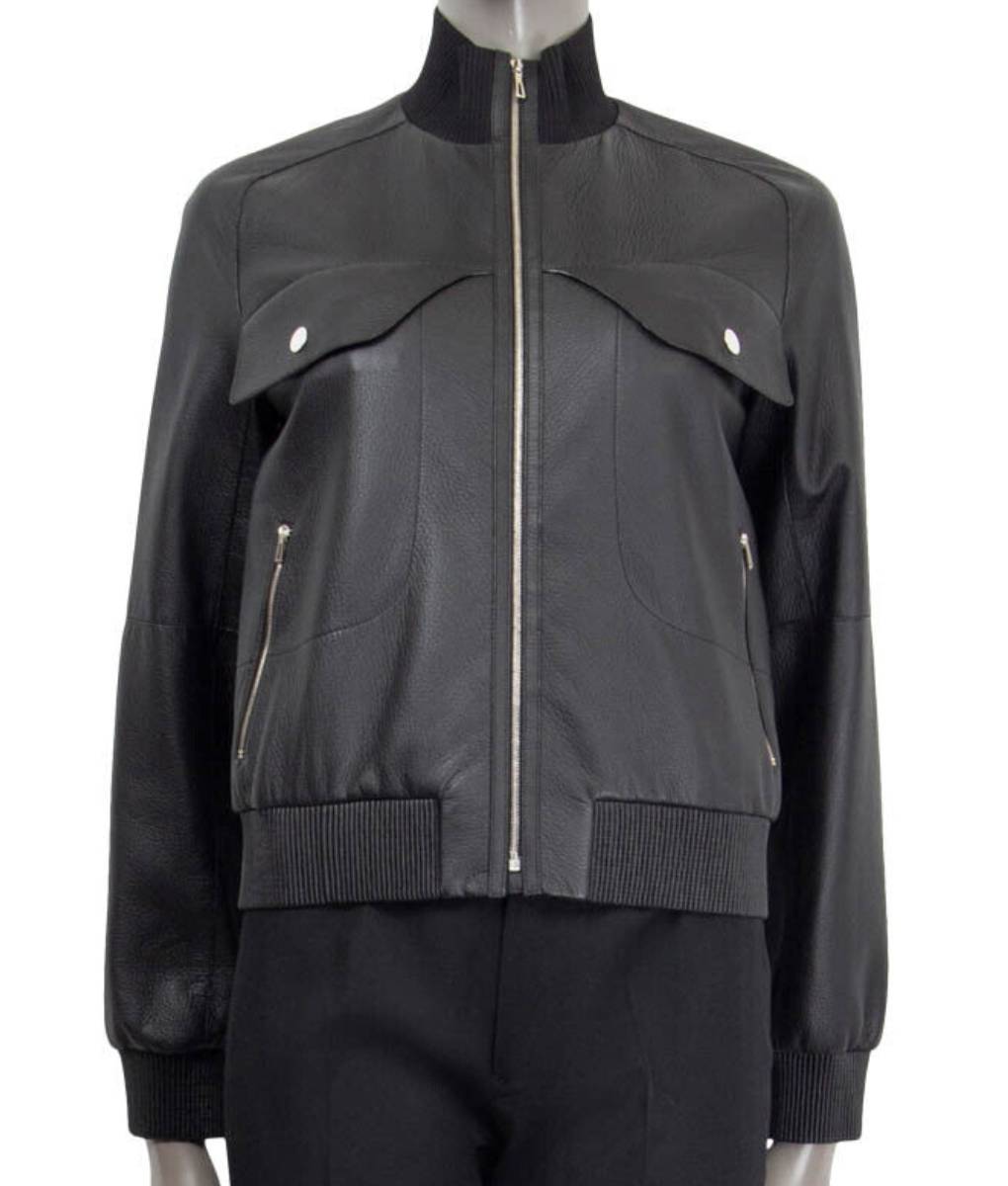 Kylie Black Leather Bomber Jacket (1)