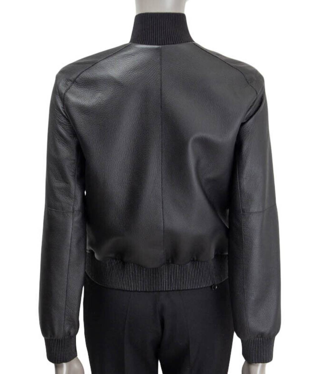 Kylie Black Leather Bomber Jacket (2)