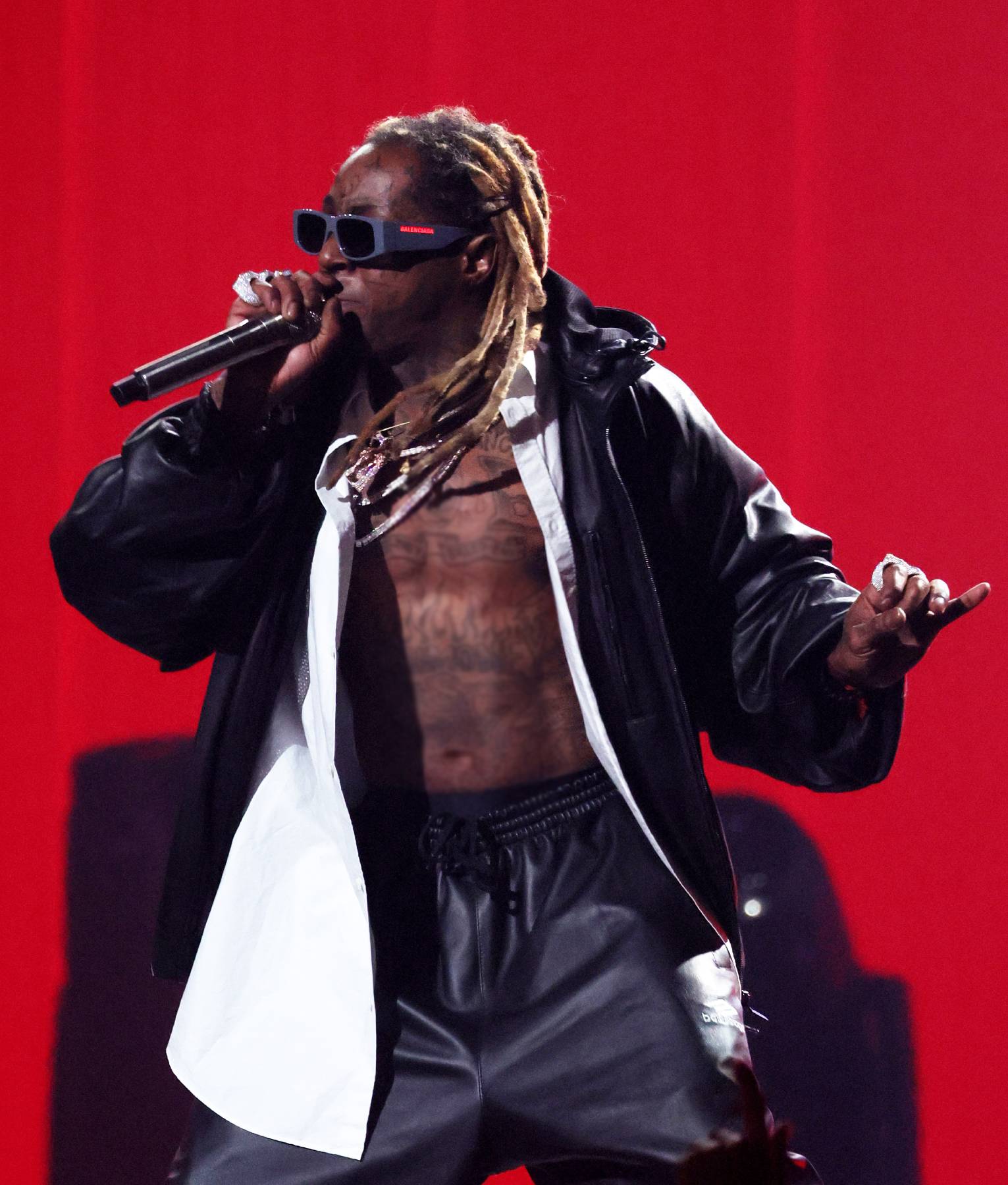 VMAs 2023 Lil Wayne Black Leather Hooded Jacket
