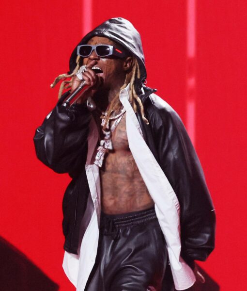 VMAs 2023 Lil Wayne Black Leather Hooded Jacket4