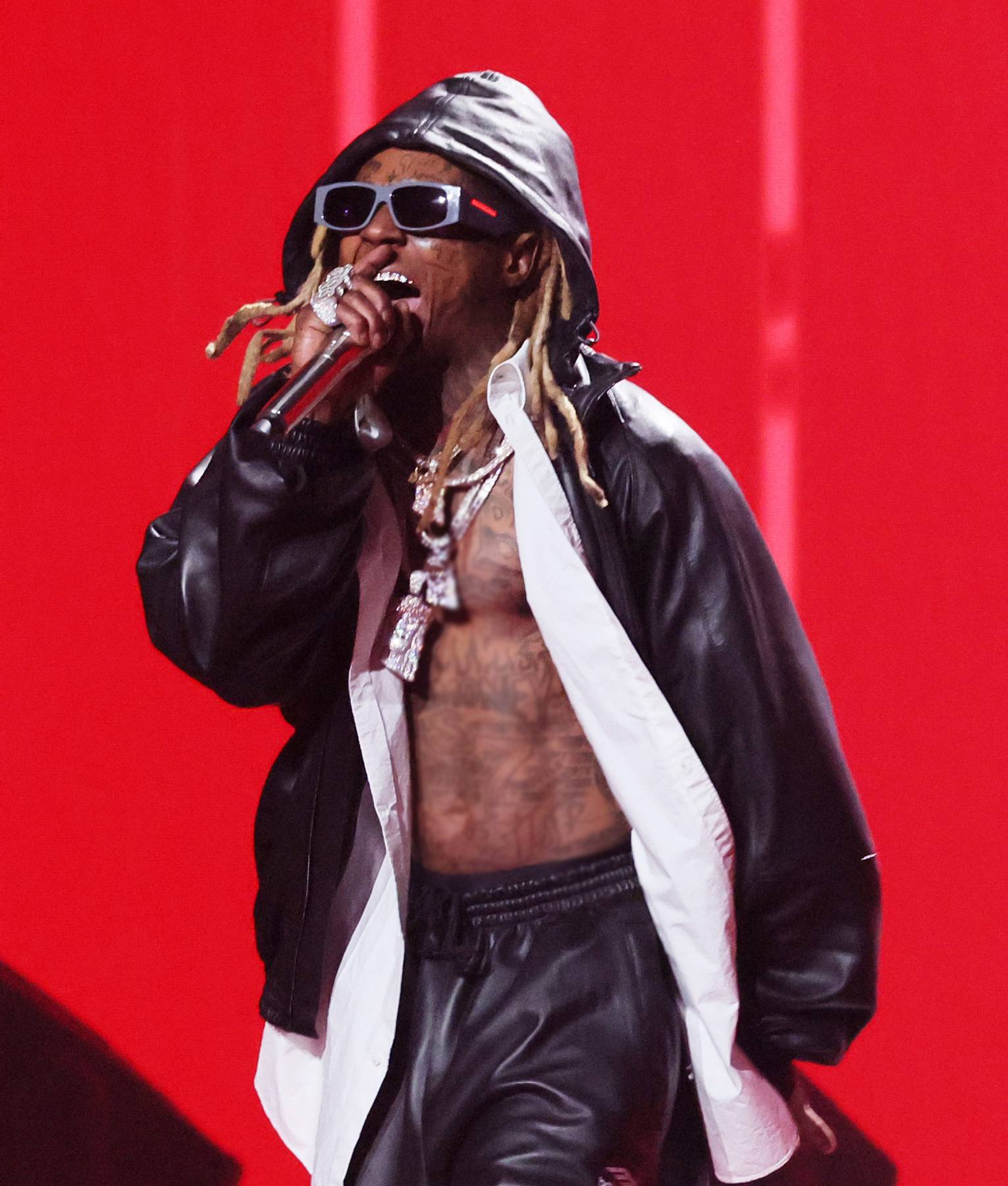 VMAs 2023 Lil Wayne Black Leather Hooded Jacket