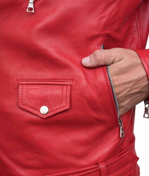 Men's Motorcycle Asymmetrical Red Biker Leather Jacket