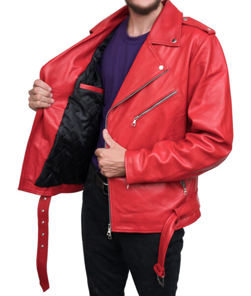 Men's Motorcycle Asymmetrical Red Biker Jacket