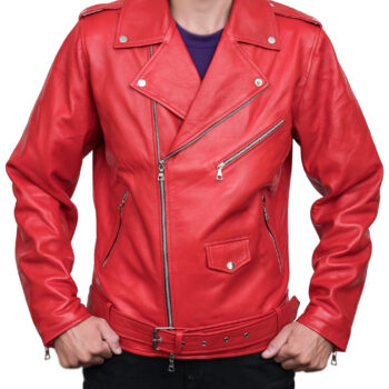 Men's Motorcycle Asymmetrical Red Leather Jacket
