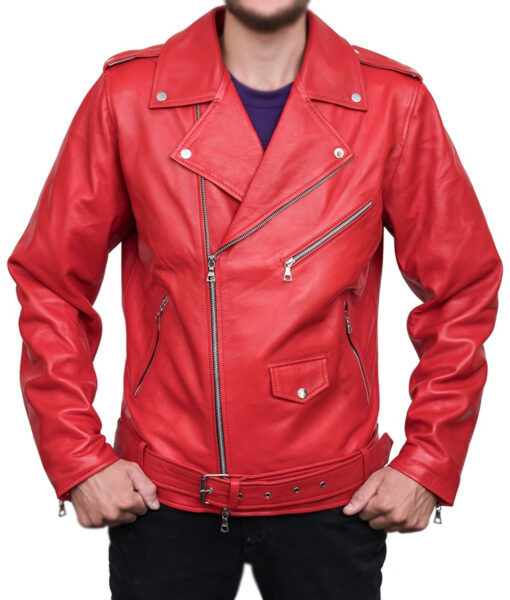 Men's Motorcycle Asymmetrical Red Leather Jacket