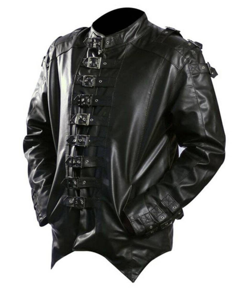 Mens Belted Black Leather Jacket (2)