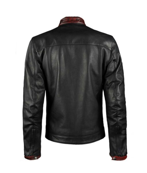 Mens Black Leather Biker Jacket-3