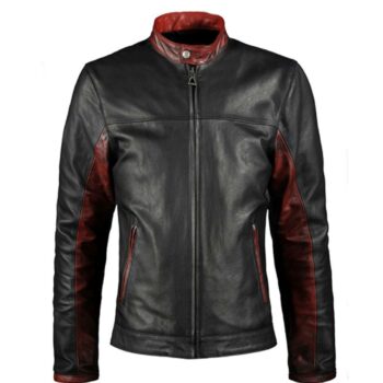 Mens Black Leather Biker Jacket-2
