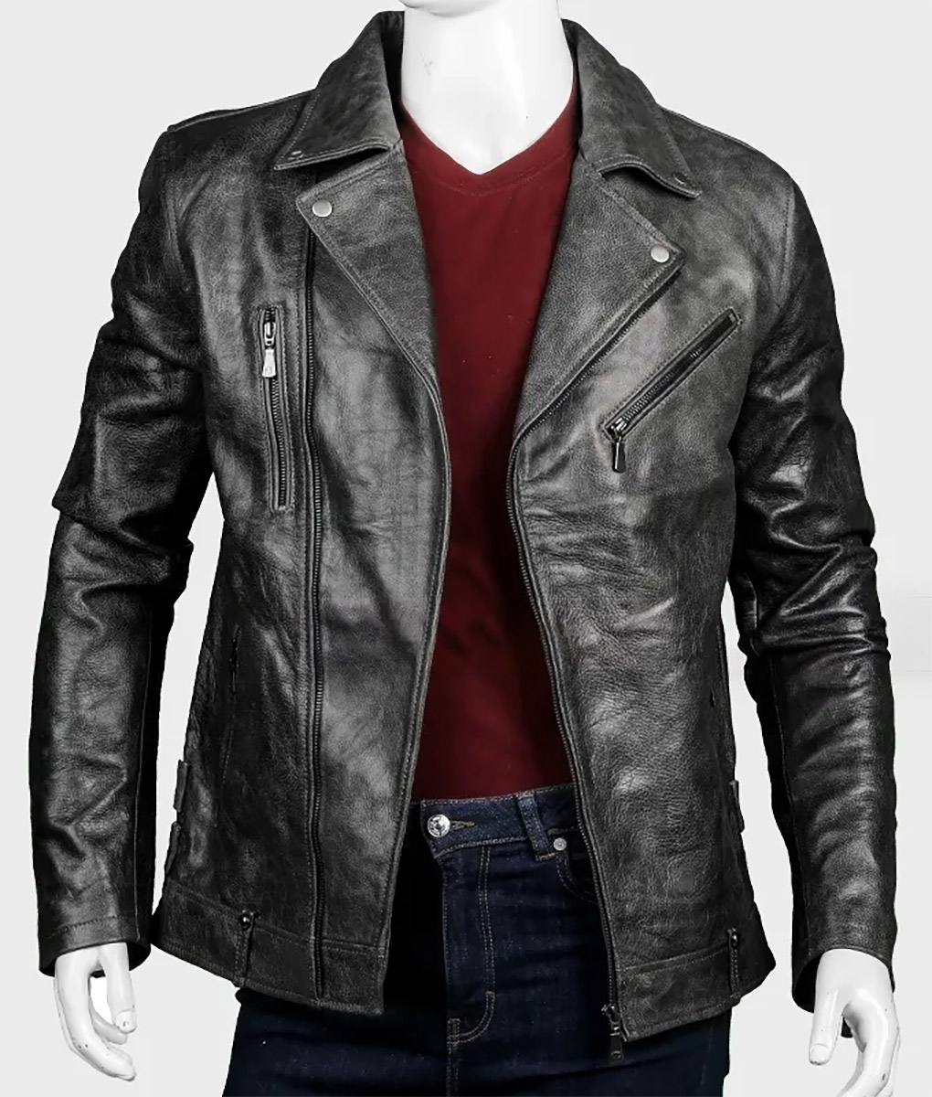 Mens Distressed Black Leather Jacket (1)