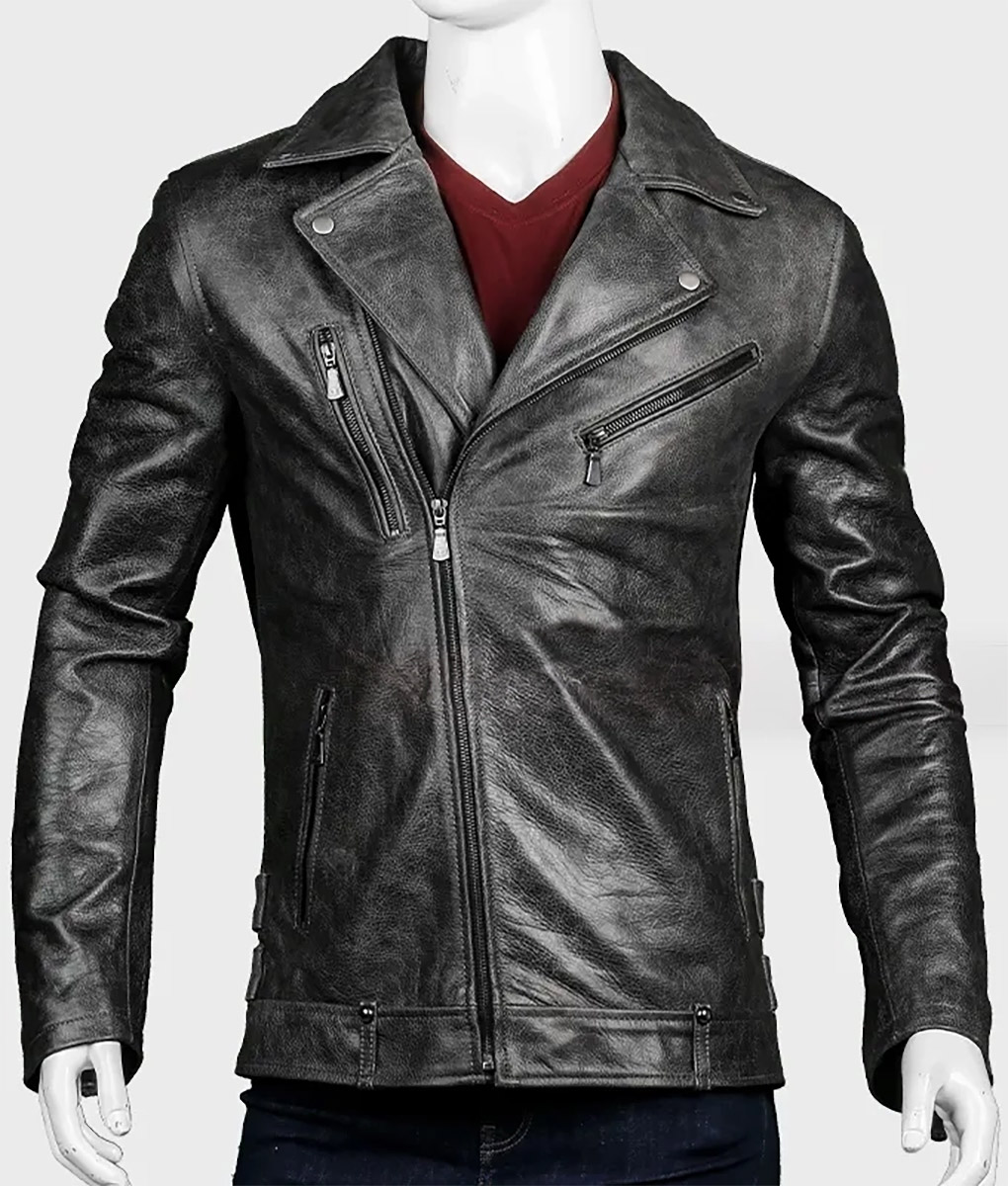 Mens Distressed Black Leather Jacket (4)