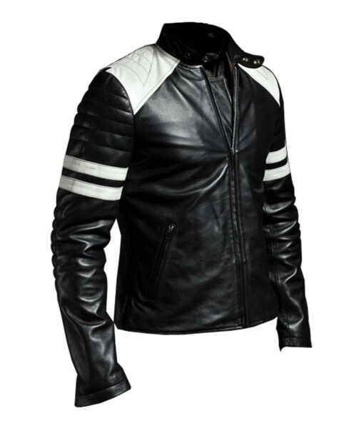 Men’s HJM009 White Striped Motorcycle Black Jacket