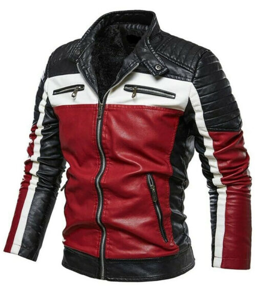Men's Black & Red Motorcycle Slim Fit Biker Jacket