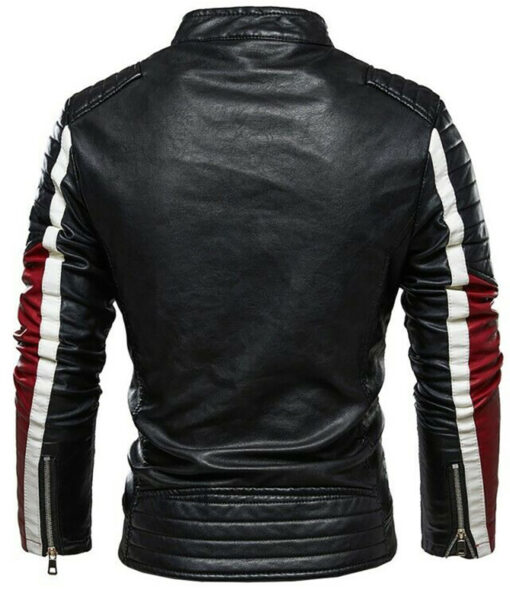 Men's Black & Red Motorcycle Slim Fit Leather Jacket