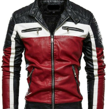 Men's Black & Red Motorcycle Slim Fit Biker Leather Jacket