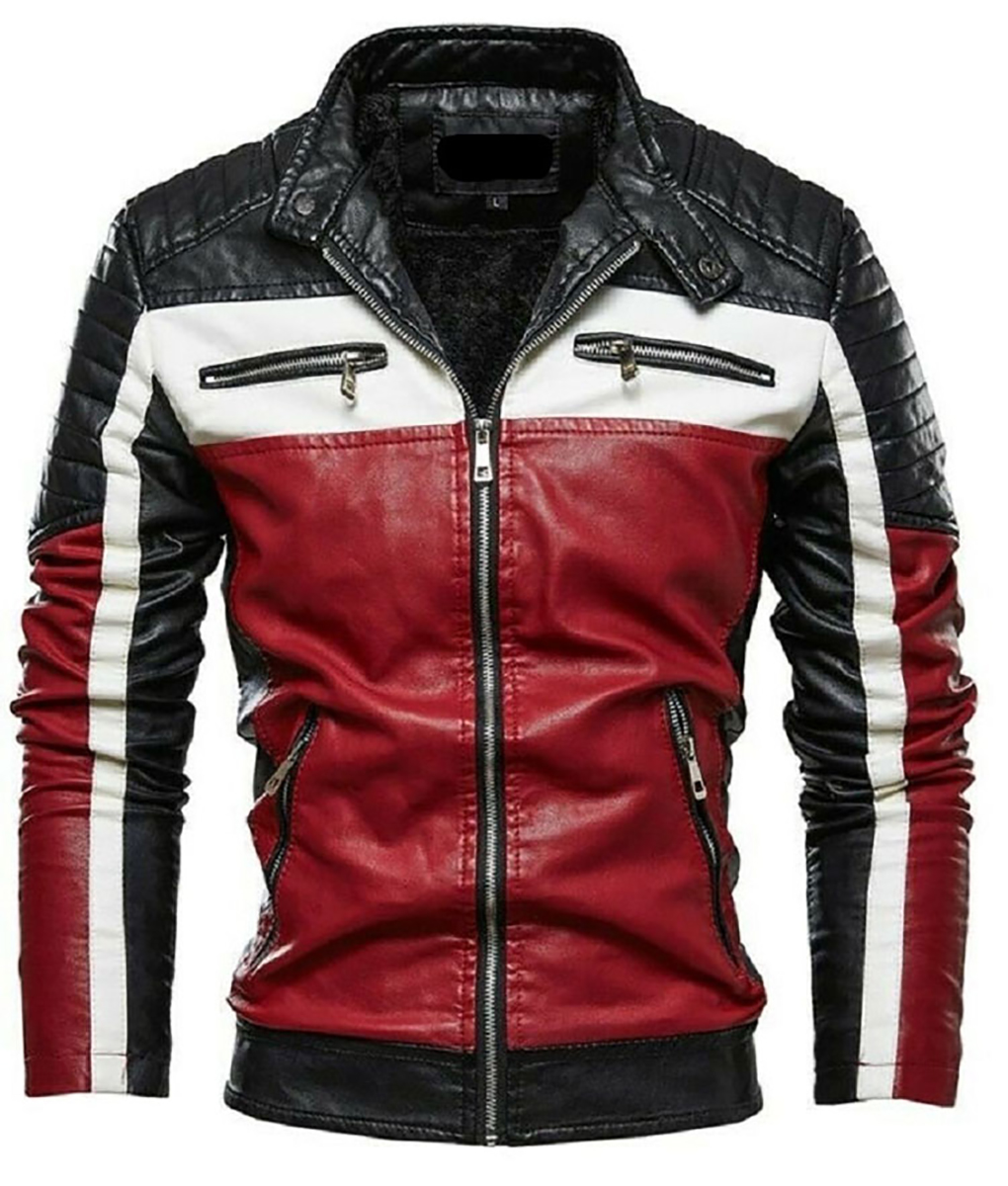 Men's Black & Red Motorcycle Slim Fit Biker Leather Jacket