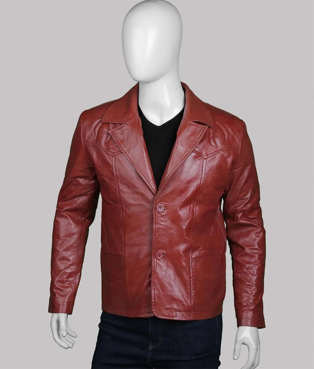 Mens Red Leather Blazer (3)