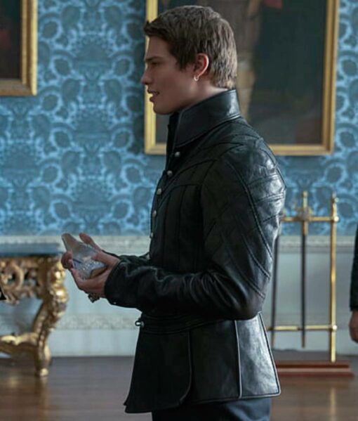 Prince Robert Cinderella 2021 Nicholas Galitzine Black Leather Jacket