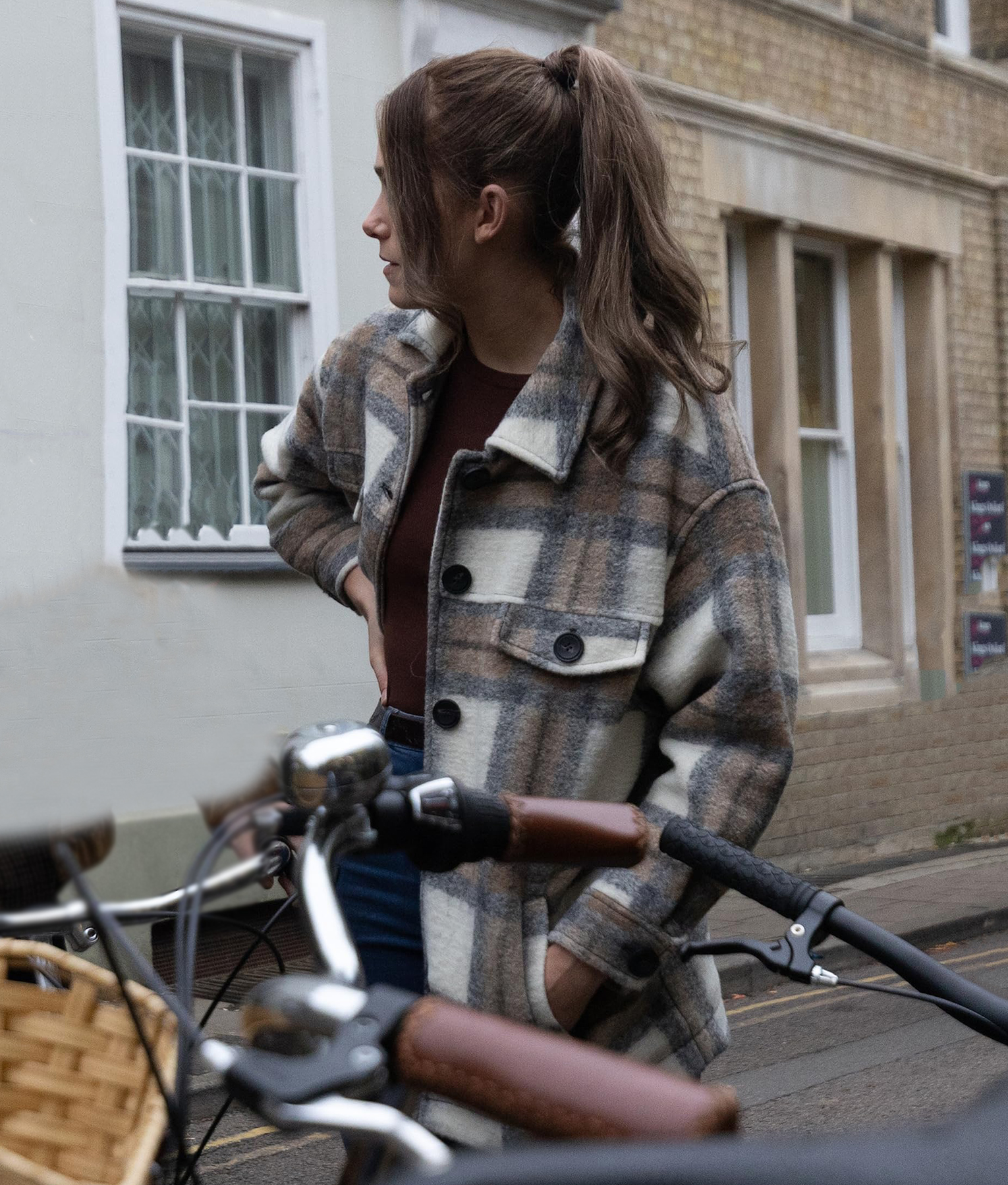 Rose Reid Surprised by Oxford Plaid Jacket (5)