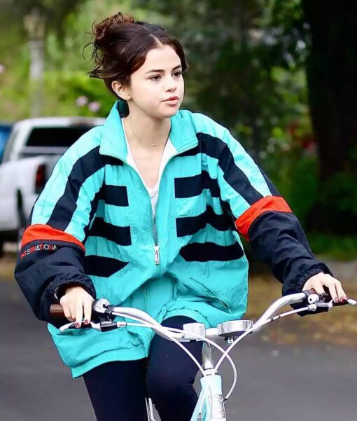 Selena Gomez The Weeknd Blue and Black Jacket6