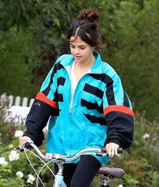 Selena Gomez The Weeknd Blue and Black Jacket3