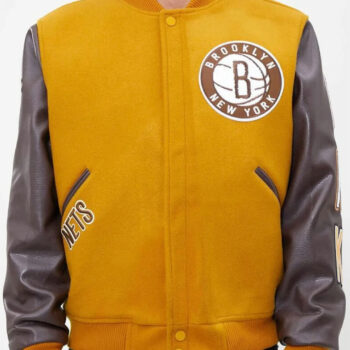 Starter Brooklyn Nets Orange and Brown Varsity Jacket