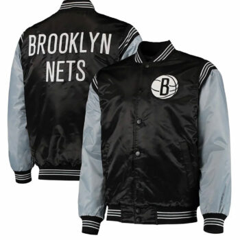 Starter Brooklyn Nets The Enforcer Black and Gray Varsity Jacket