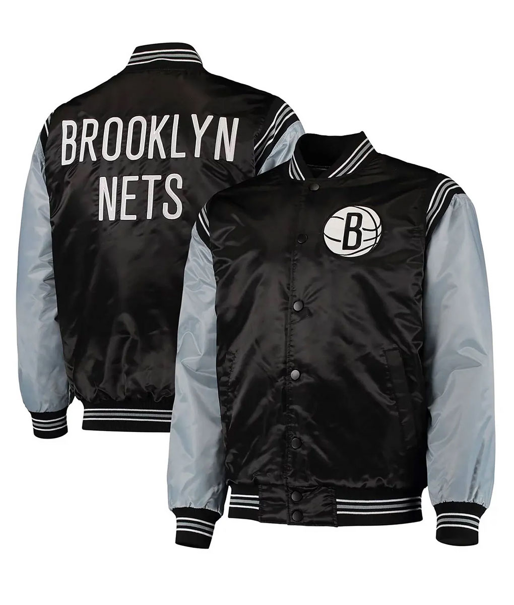 Starter Brooklyn Nets The Enforcer Black and Gray Varsity Jacket