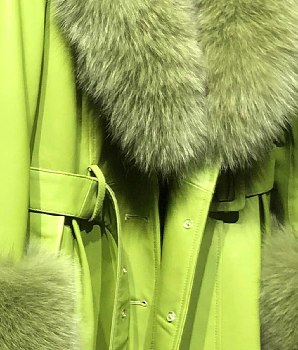 Womens Green Leather Fur Coat (2)
