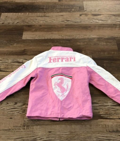 Womens Ferrari Pink Leather Jacket3