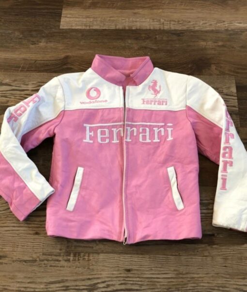 Womens Ferrari Pink Leather Jacket4