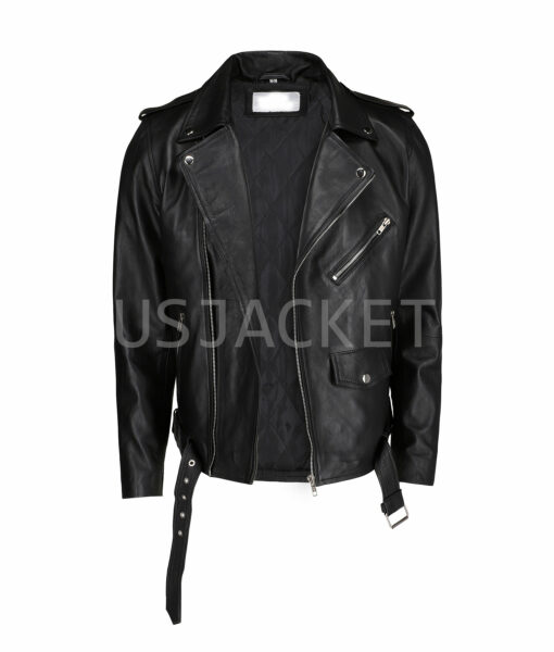 Jamie Black Leather Biker Jacket-1