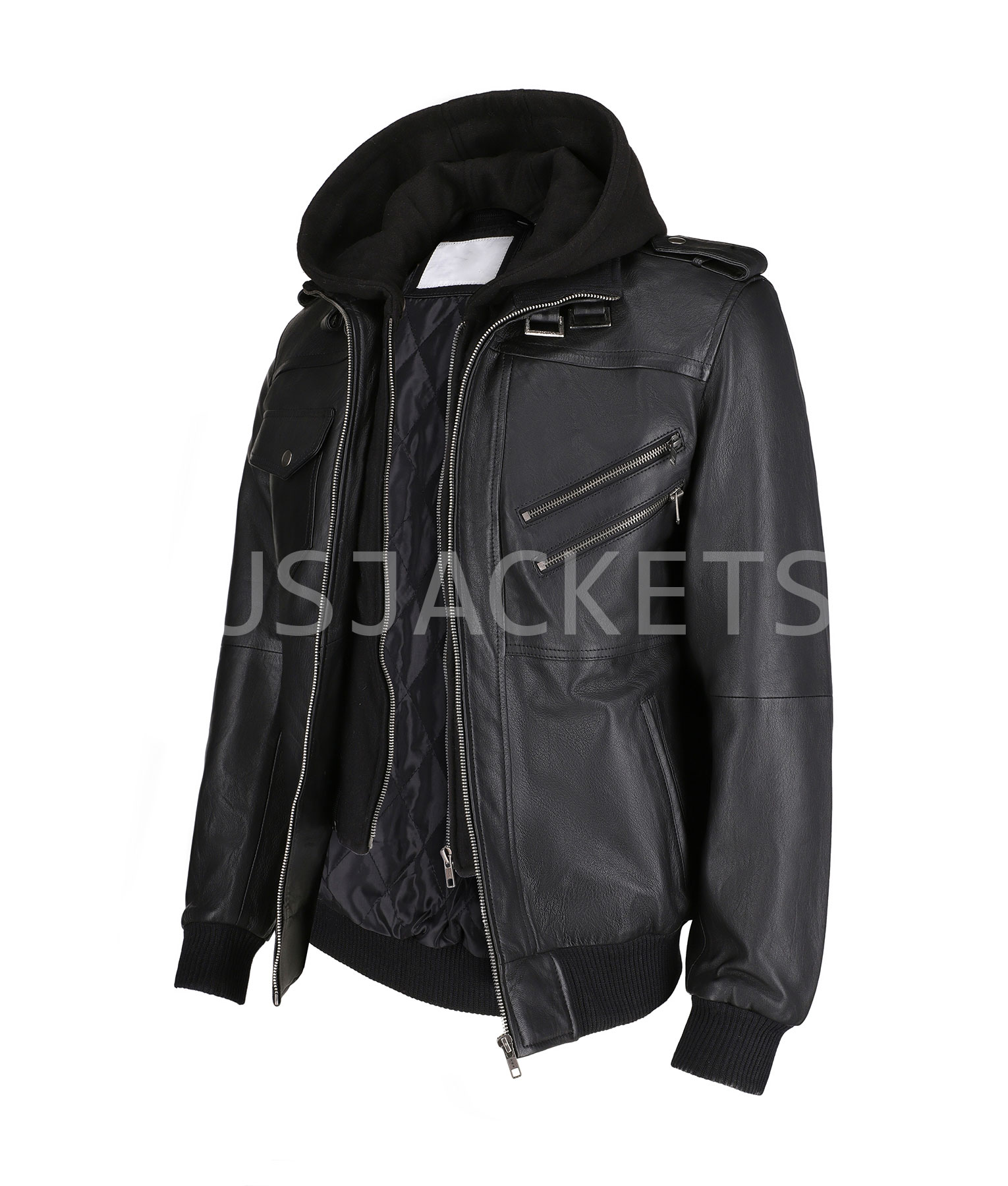 Black Leather Hooded Jacket (1)