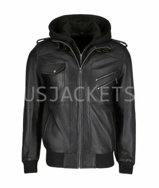 Ray Black Leather Hooded Jacket-4