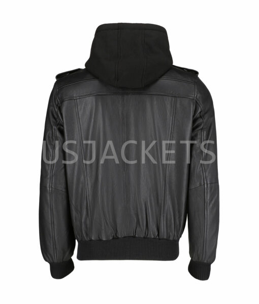 Ray Black Leather Hooded Jacket-5