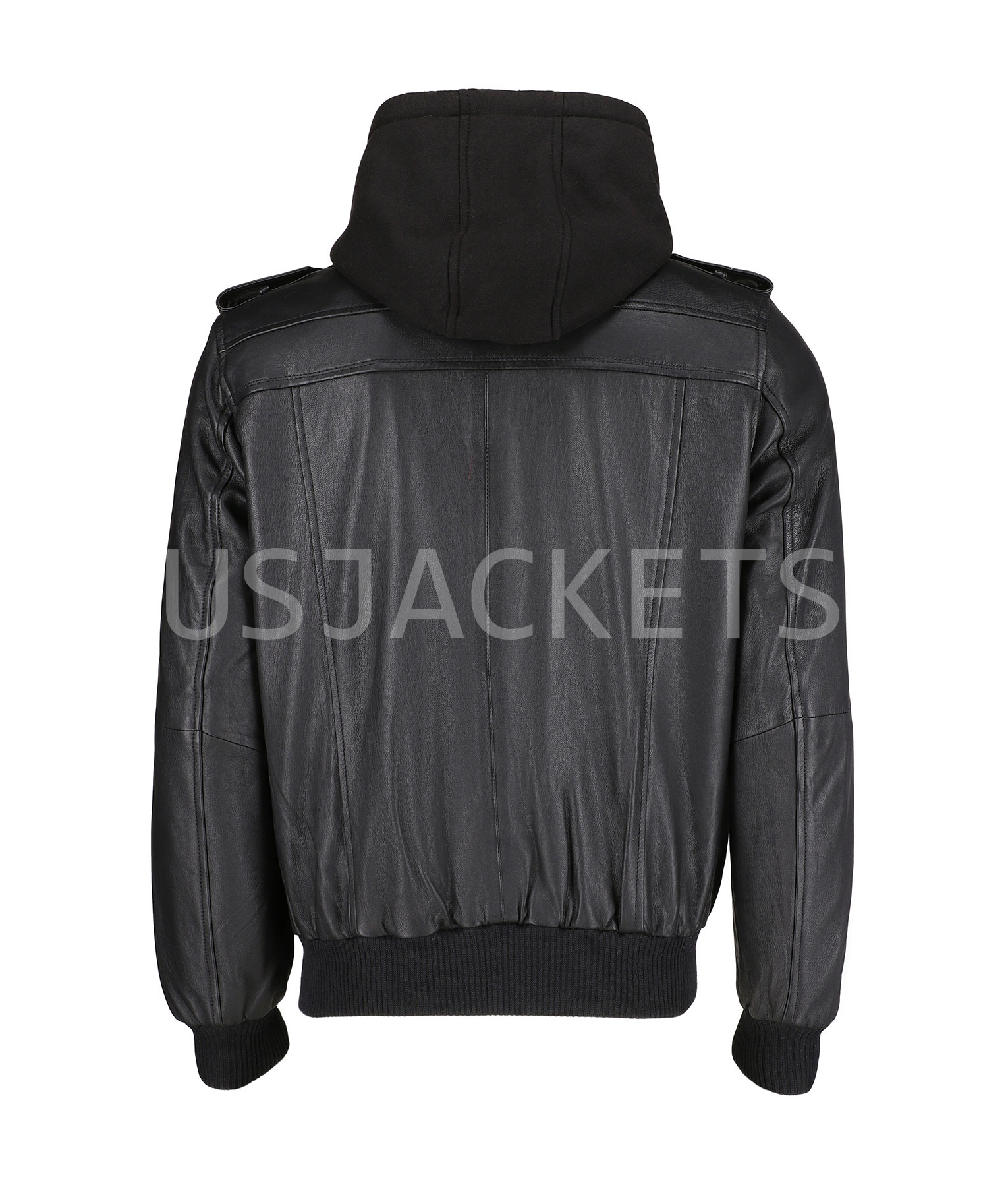 Black Leather Hooded Jacket (3)