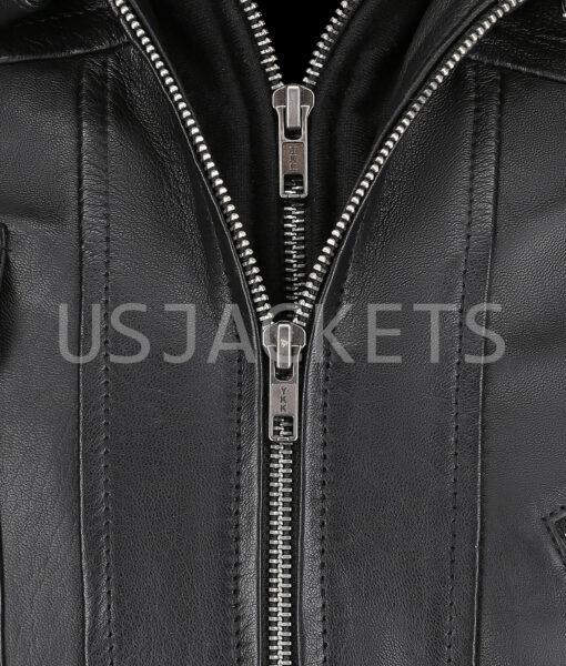 Ray Black Leather Hooded Jacket-1