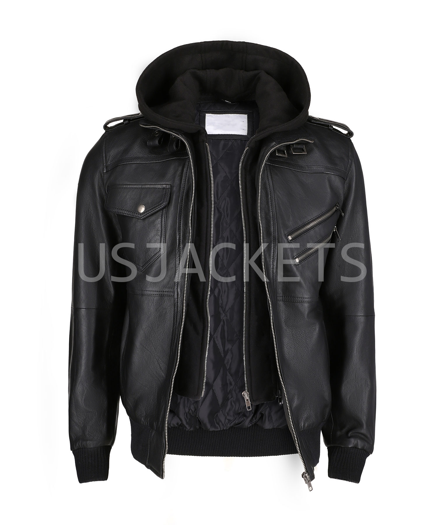 Black Leather Hooded Jacket (6)