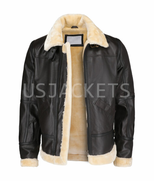 Mens Brown Leather Fur Jacket-1