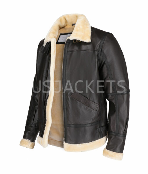 Mens Brown Leather Fur Jacket-2