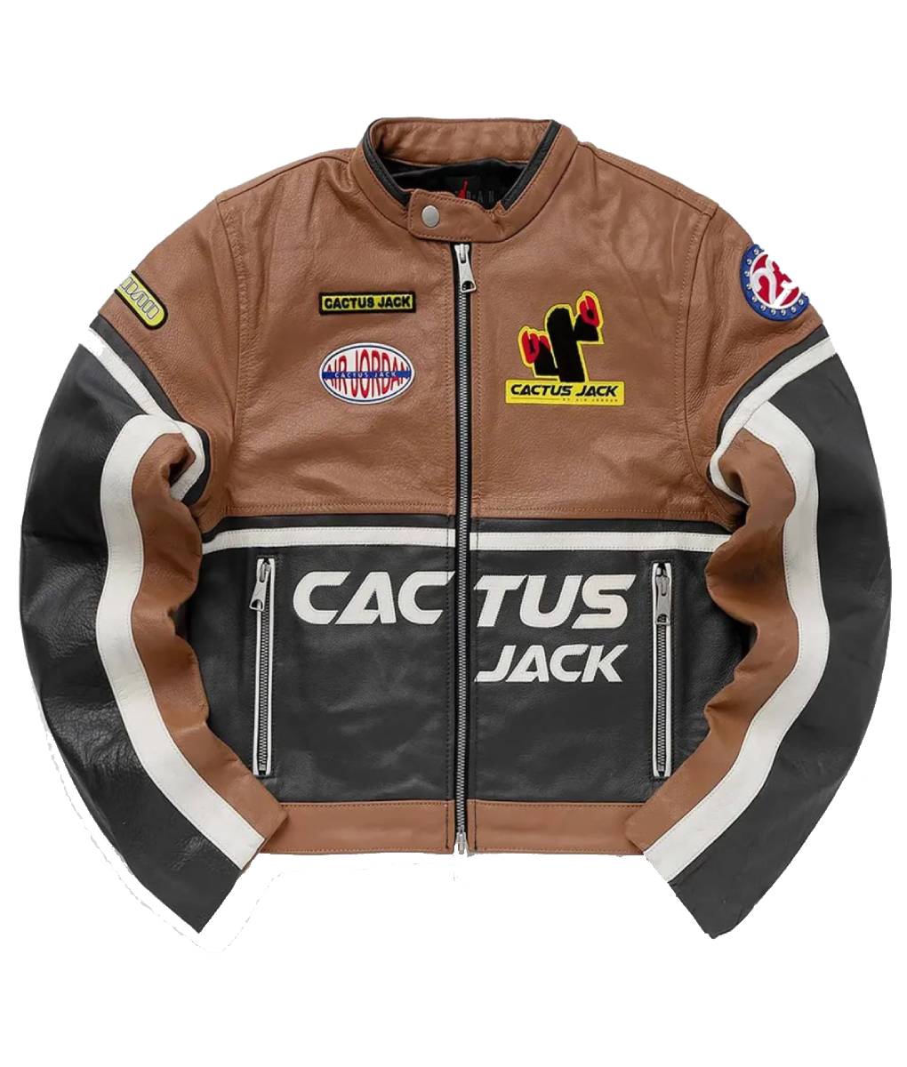 Cactus Jack Biker Brown Leather Jacket-1