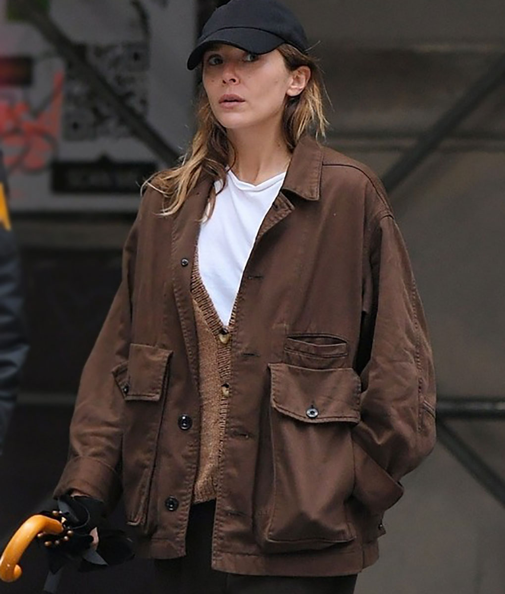 Elizabeth Olsen Brown Leather Jacket-3