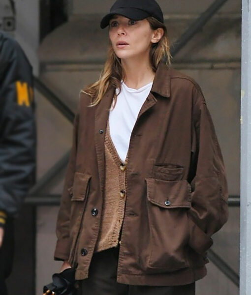 Elizabeth Olsen Brown Leather Jacket-4