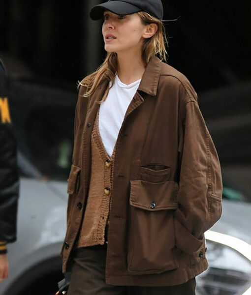 Elizabeth Olsen Brown Leather Jacket-1