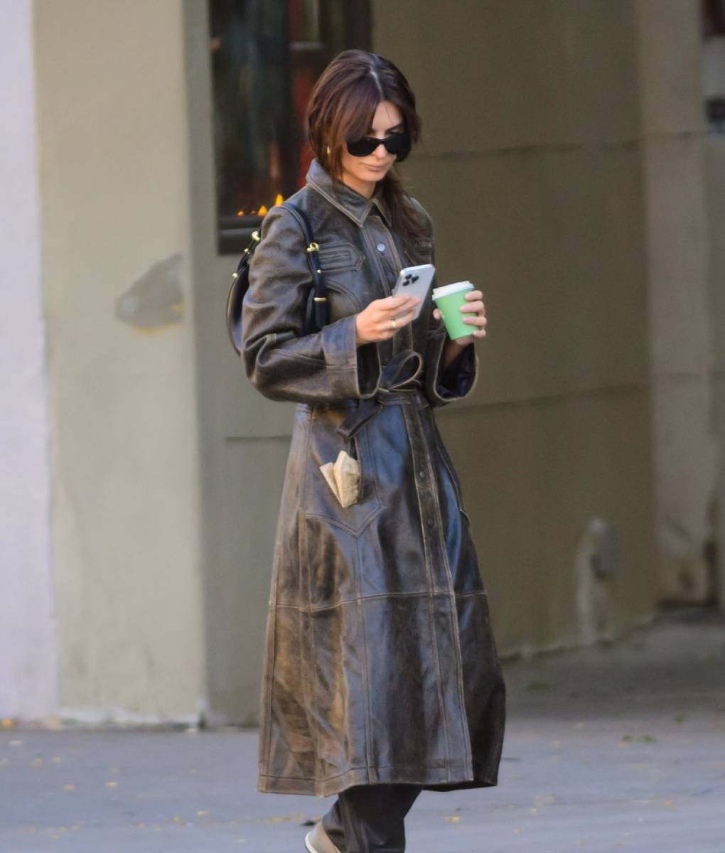 Emily Ratajkowski Leather Coat (2)