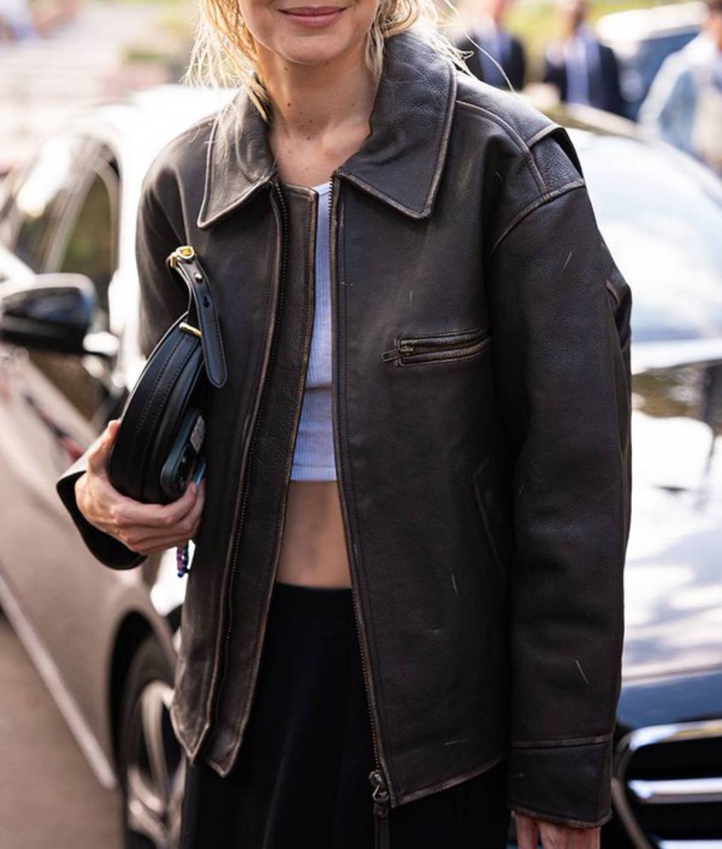 Gigi Hadid Brown Leather Jacket-3